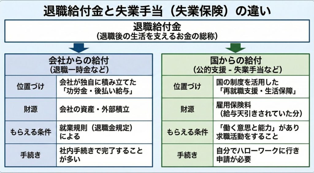 退職給付金と失業手当(失業保険)の違いを図で解説